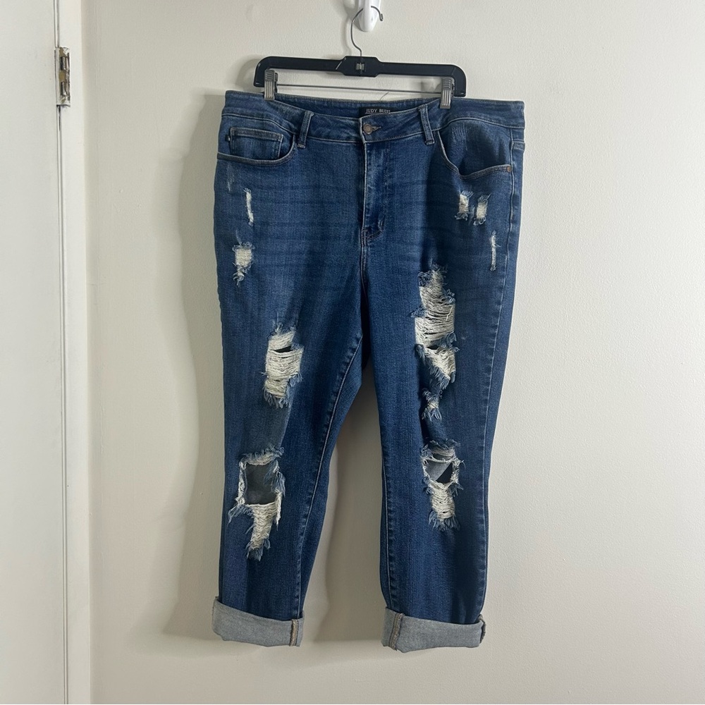 Judy Blue Boyfriend Fit Jeans Destroyed Medium Wash Women’s Plus Size 20W